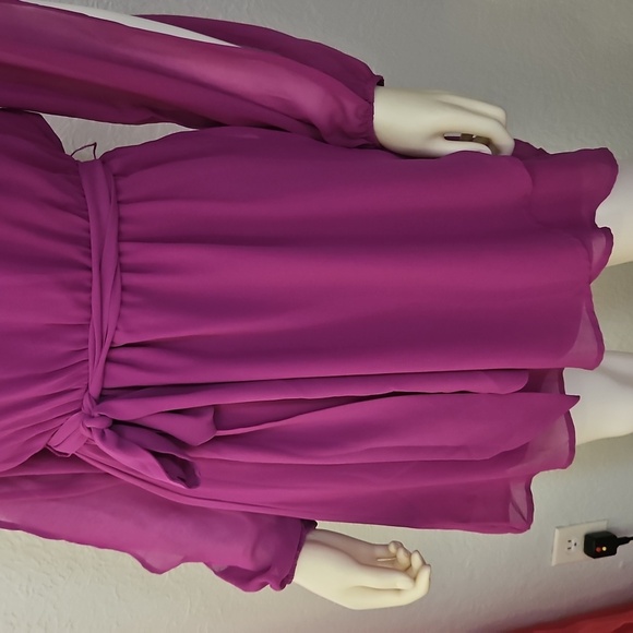 JEALOUS TOMATO Magenta Chiffon Slit Sleeve Tie Waist Fairycore Mini Dress - Picture 5 of 9